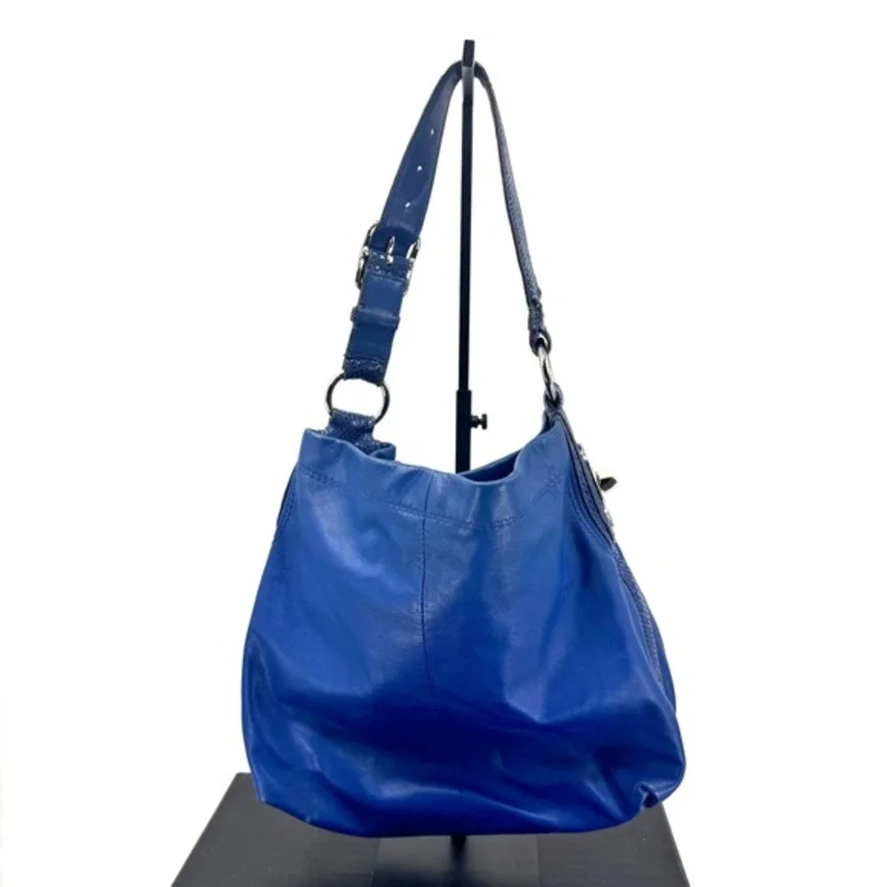 Coach Blue Leather Snakeskin Trim Hobo‎ Bag Silver Turnlock 13708 Mens Womens